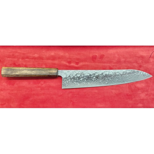 Tsunehisa 440C Damascus Nashiji нож Гиото-Gyuto 240mm - Yaki Urushi Дъб