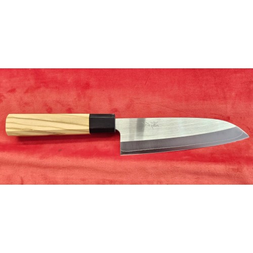 Tsunehisa SRS13 Прахова стомана нож Сантоку-Santoku 165mm Маслина + биволски рог