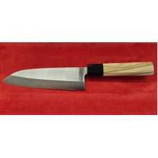 Tsunehisa SRS13 Прахова стомана нож Сантоку-Santoku 165mm Маслина + биволски рог